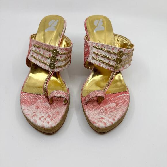 GOSSIP Pink/Gold Indian Kolhapuri Chappal Platform Wedges - Picture 3 of 8